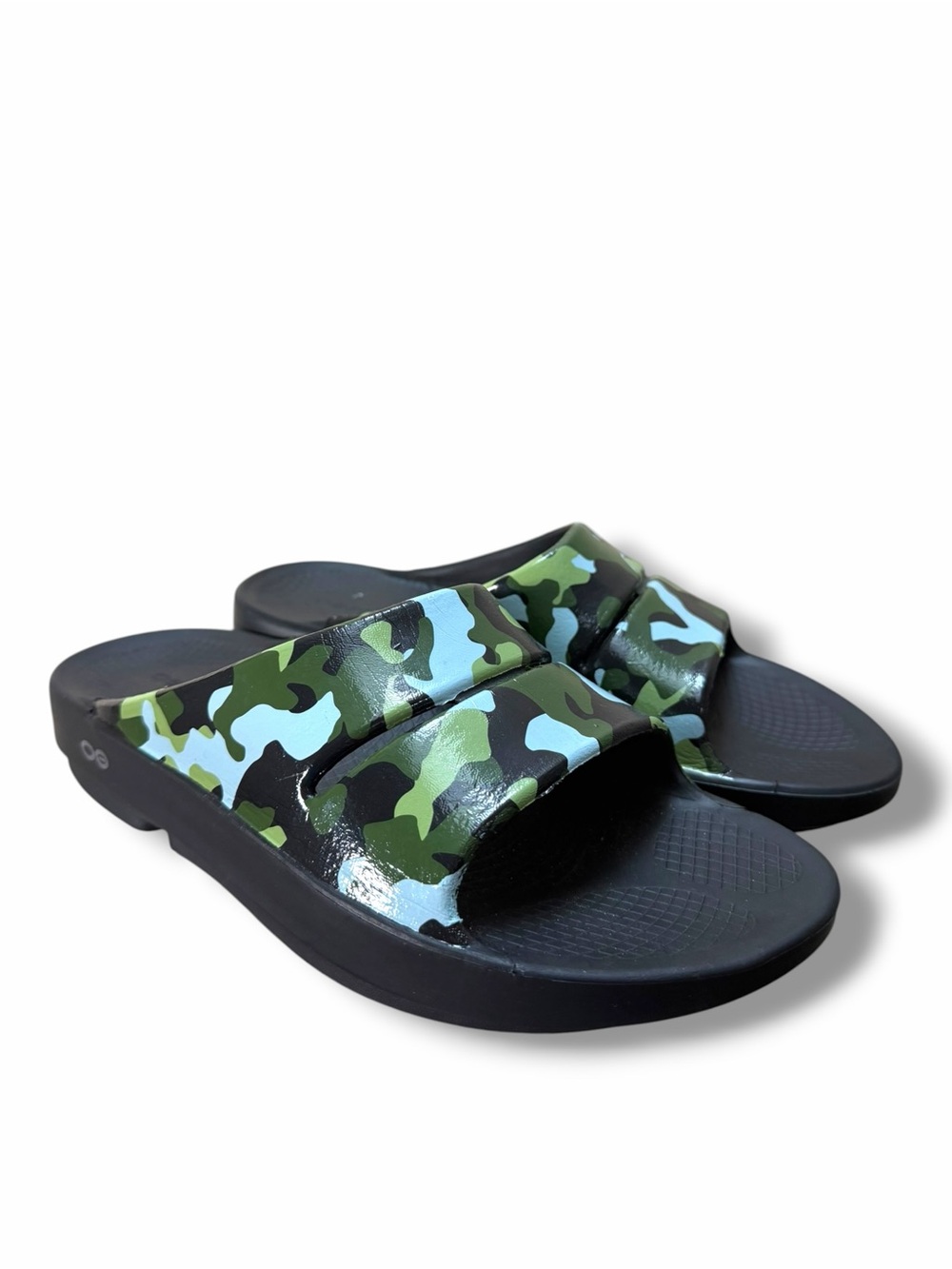 Oofos OoAahh Camo Print Sports Recovery Slide Sandals Size Womens 10 Mens 8